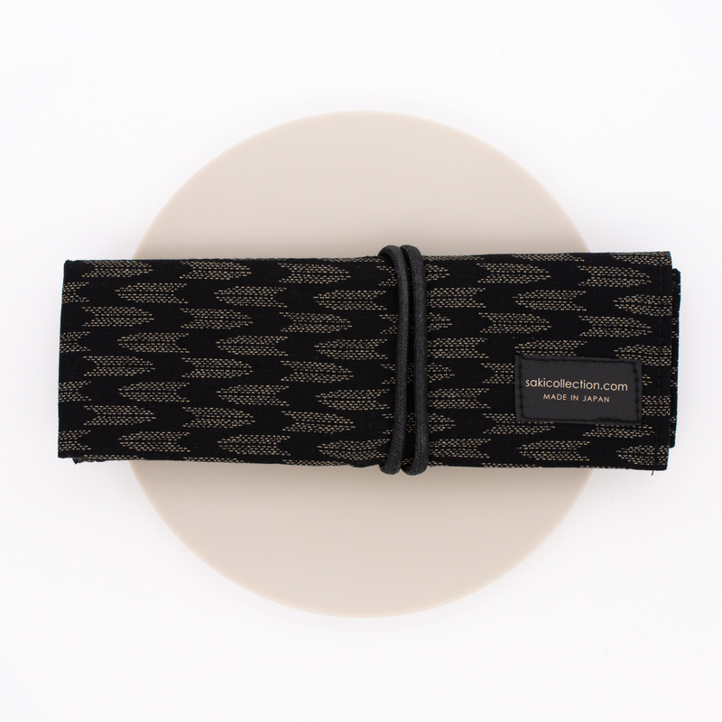 Saki Roll Pen Case with Japanese Fabric Black