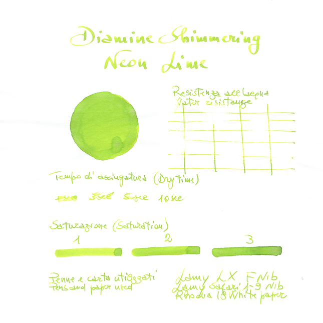 Diamine Shimmering Neon Lime Ink Bottle 50 ml