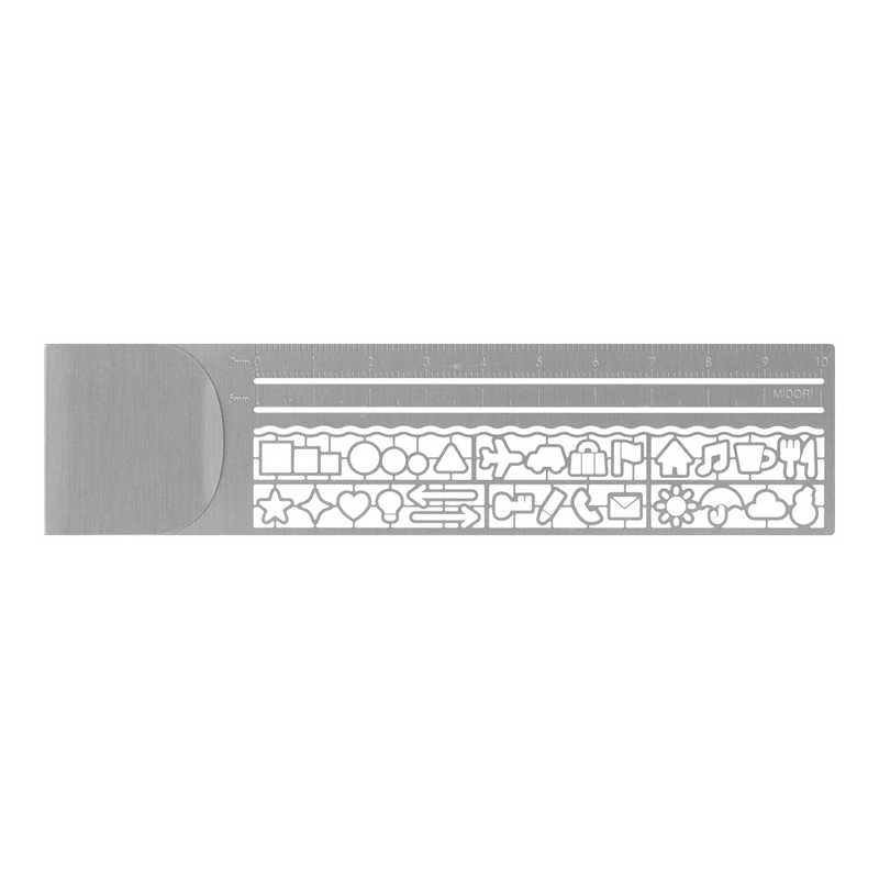 Midori Clip Ruler Segnalibro con Normografo Argento