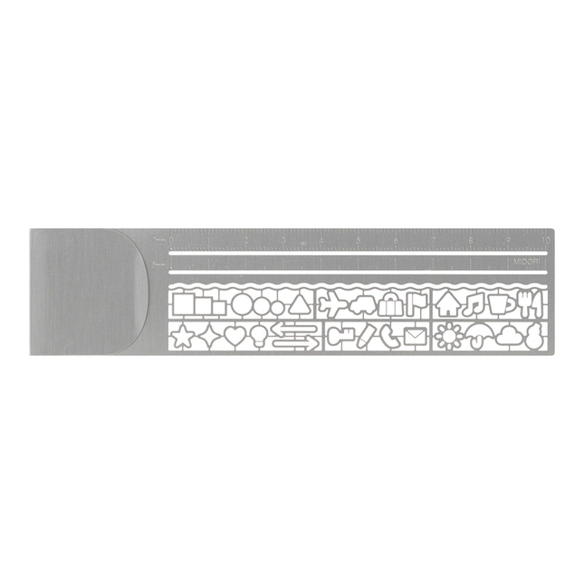 Midori Clip Ruler Segnalibro con Normografo Argento