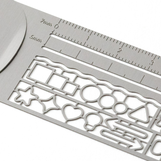 Midori Clip Ruler Segnalibro con Normografo Argento