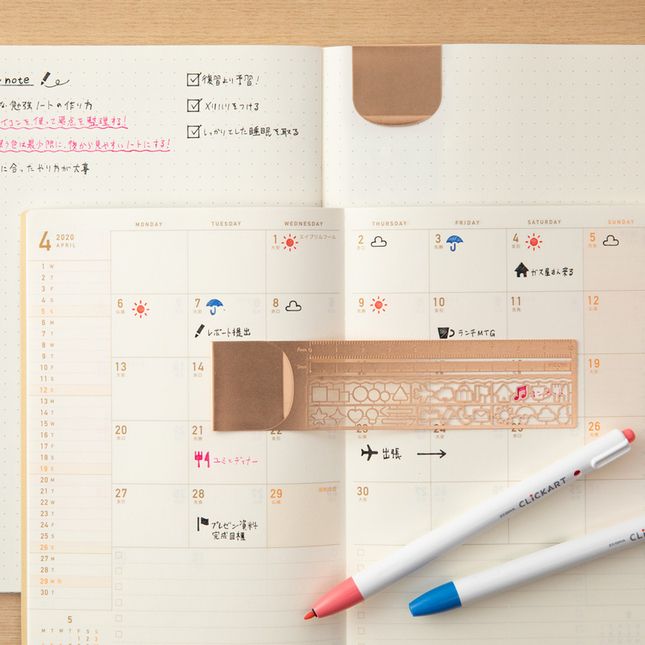 Midori Clip Ruler Segnalibro con Normografo Rame