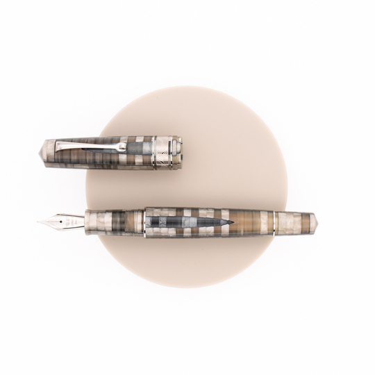 Leonardo Momento Zero Grande Mosaico Fountain Pen Chiaroscuro & Rhodium 14 KT