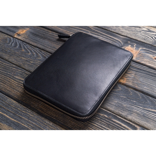 Galen Leather Zippered A5 Notebook Folio Nero