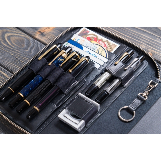 Galen Leather Zippered A5 Notebook Folio Nero