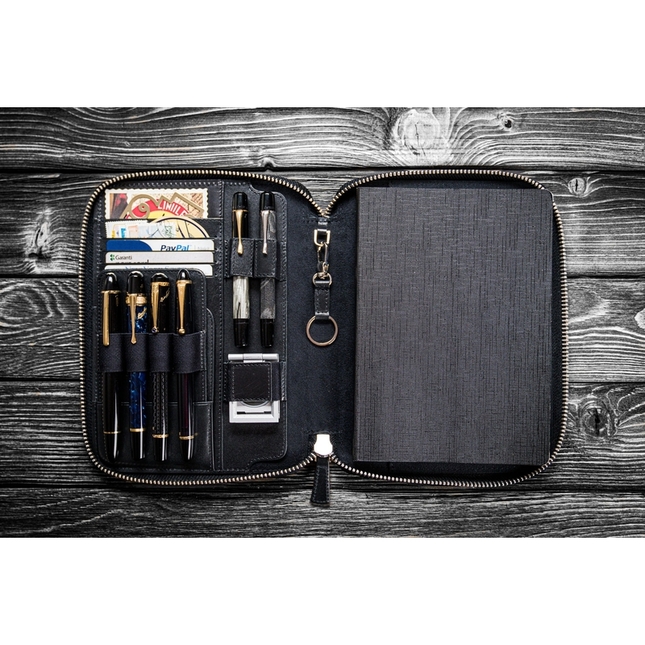 Galen Leather Zippered A5 Notebook Folio Black