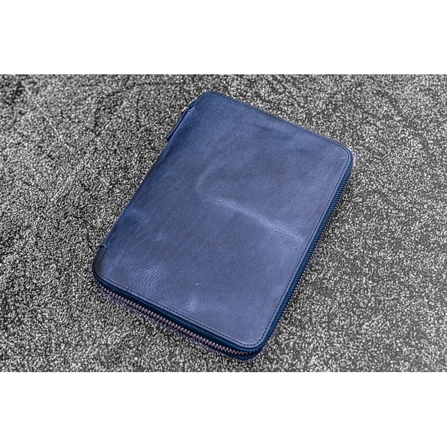Galen Leather Zippered Folio A5 Notebook Crazy Horse Navy Blue