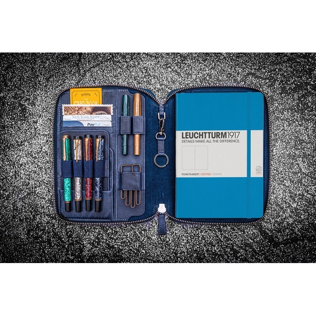 Galen Leather Zippered Folio A5 Notebook Crazy Horse Navy Blue