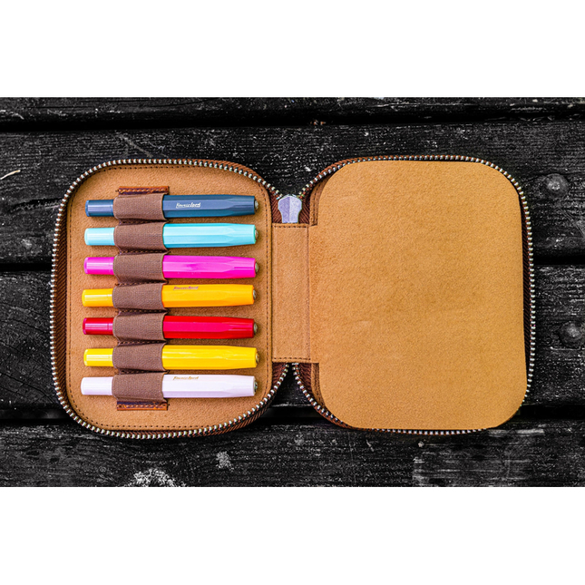 Galen Leather Portapenne in Pelle per Kaweco 14 Posti Crazy Horse Brown