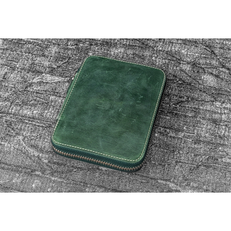 Galen Leather Collector Pen Case for 14 Kaweco Pens Crazy Horse Forest Green