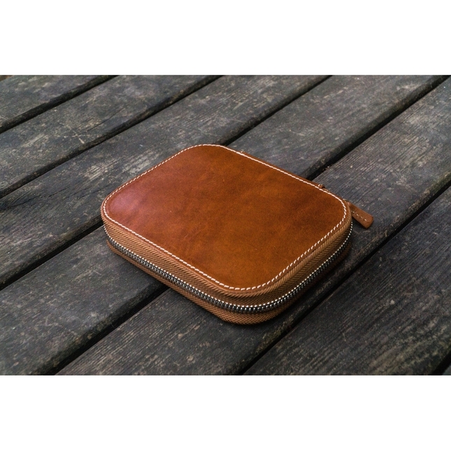 Galen Leather Zippered 10 Slots Pen Case Brown