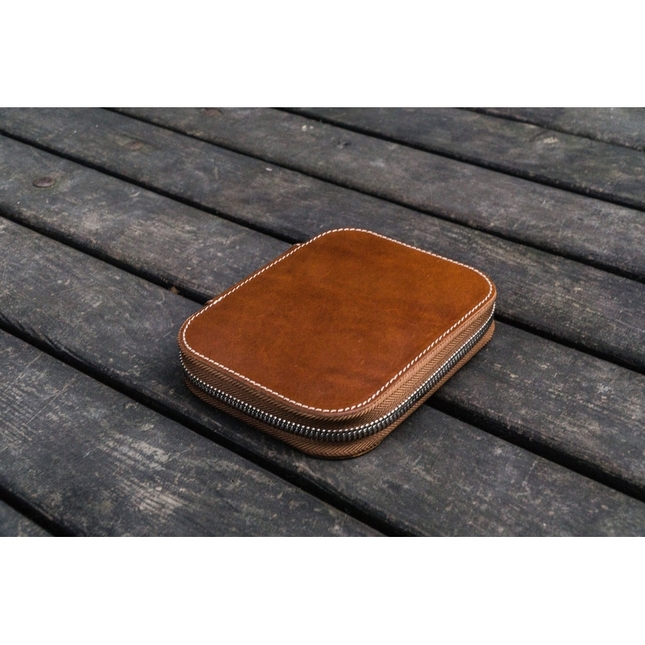 Galen Leather Portapenne in Pelle con Zip 10 Posti Marrone