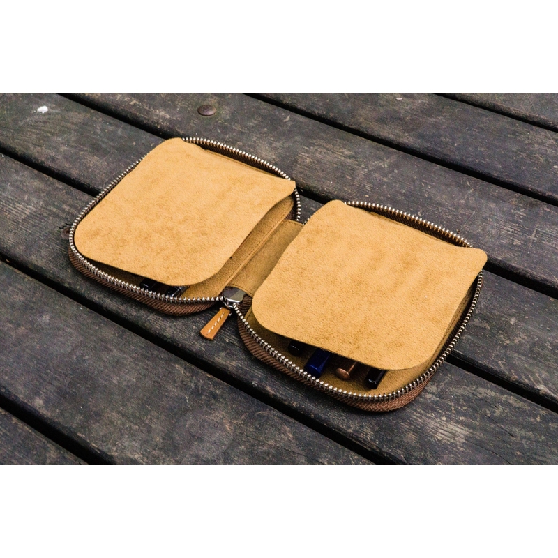 Galen Leather Zippered 10 Slots Pen Case Crazy Horse Brown Galen Leather Zippered 10 Slots Pen Case Crazy Horse Brown