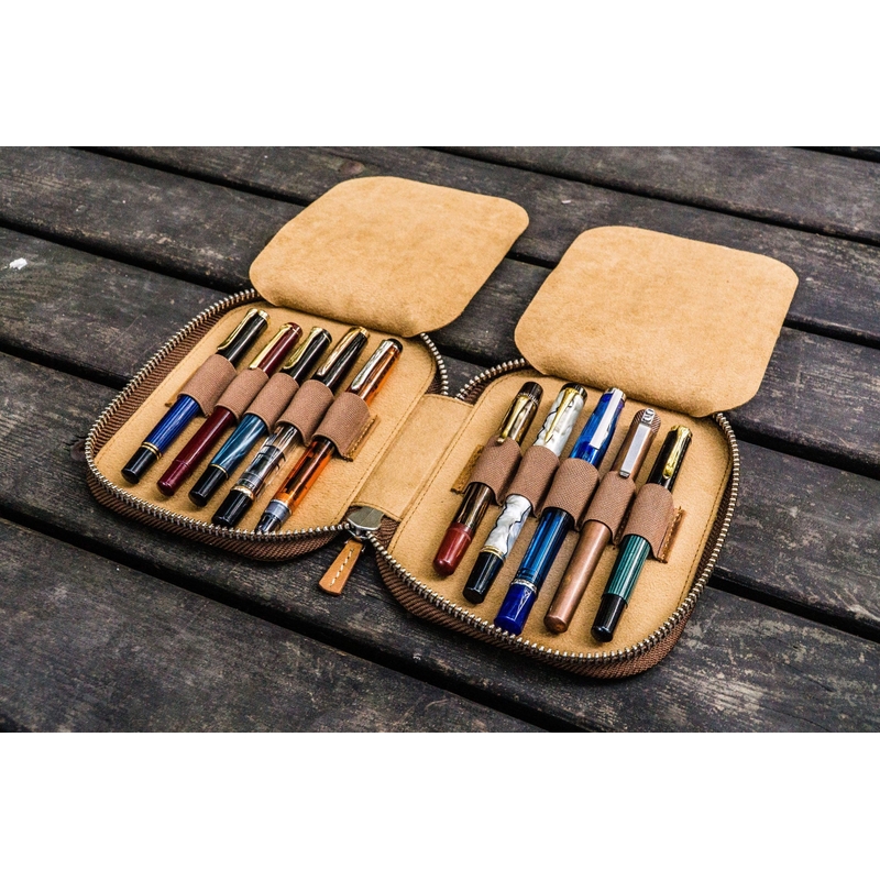 Galen Leather Zippered 10 Slots Pen Case Crazy Horse Brown Galen Leather Zippered 10 Slots Pen Case Crazy Horse Brown