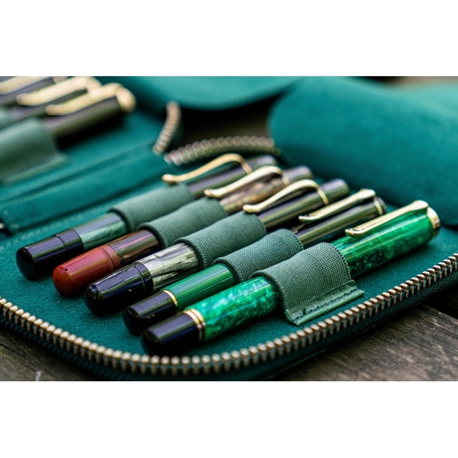 Galen Leather Portapenne in Pelle con Zip 10 Posti Crazy Horse Forest Green