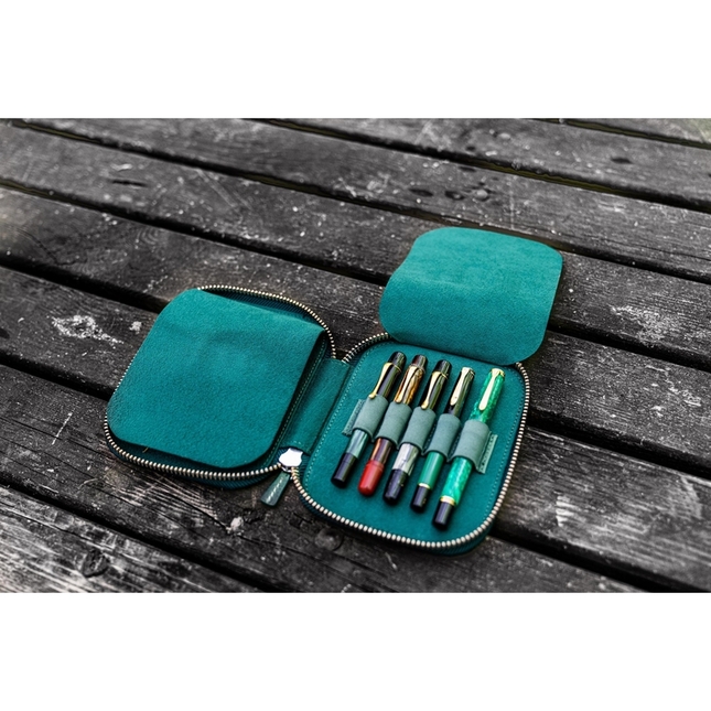 Galen Leather Portapenne in Pelle con Zip 10 Posti Crazy Horse Forest Green