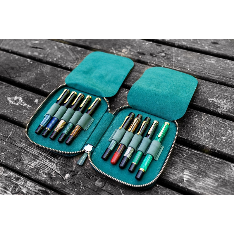 Galen Leather Portapenne in Pelle con Zip 10 Posti Crazy Horse Forest Green