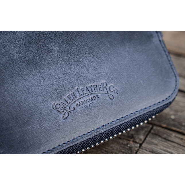 Galen Leather Portapenne in Pelle con Zip 10 Posti Crazy Horse Navy Blue