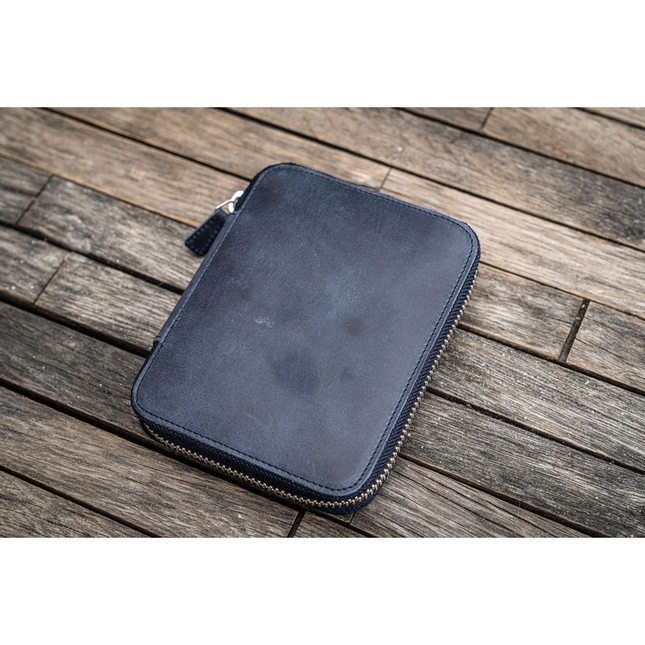 Galen Leather Portapenne in Pelle con Zip 10 Posti Crazy Horse Navy Blue