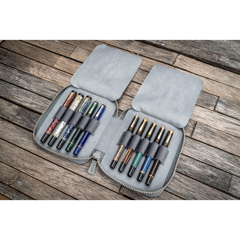 Galen Leather Portapenne in Pelle con Zip 10 Posti Crazy Horse Smoky