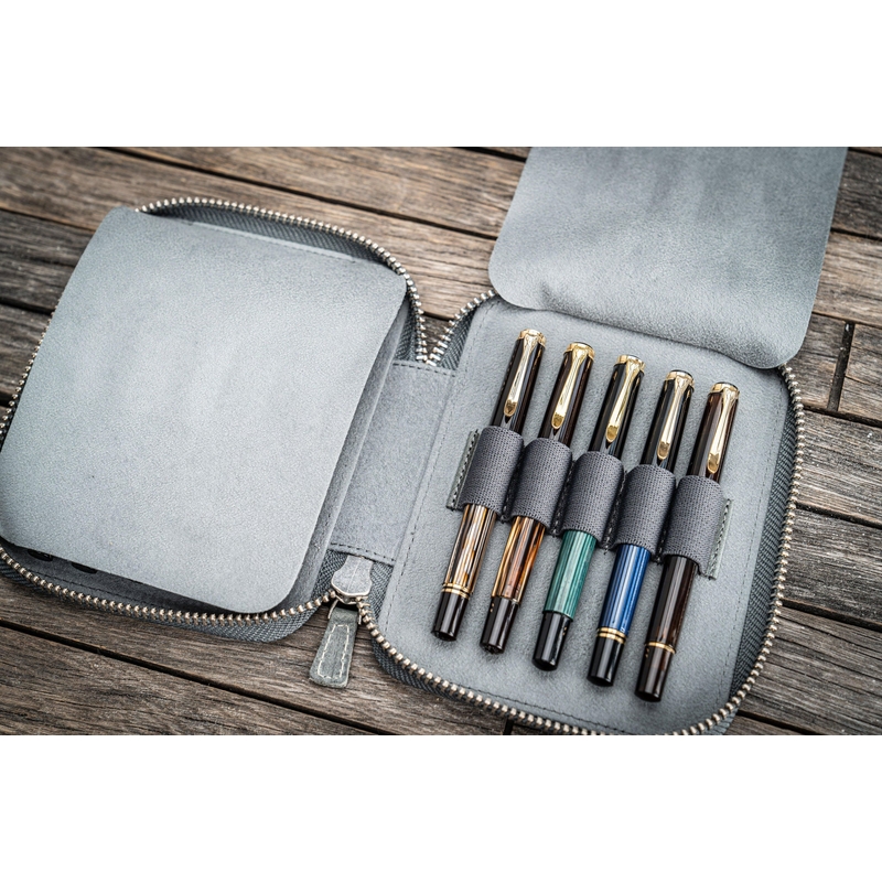 Galen Leather Portapenne in Pelle con Zip 10 Posti Crazy Horse Smoky