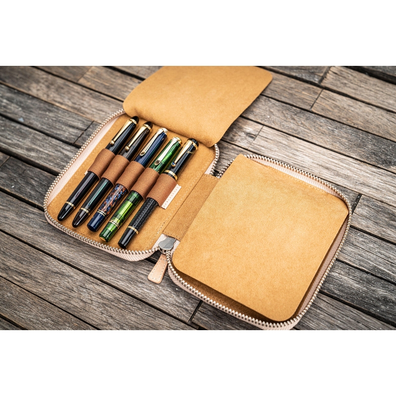 Galen Leather Portapenne in Pelle con Zip 10 Posti Undyed Leather Galen Leather Portapenne in Pelle con Zip 10 Posti Undyed Leather