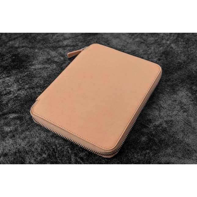 Galen Leather Zippered 10 Slots Pen Case with A5 Notebook Undyed Leather