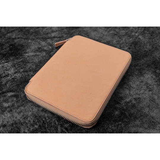 Galen Leather Zippered 10 Slots Pen Case with A5 Notebook Undyed Leather