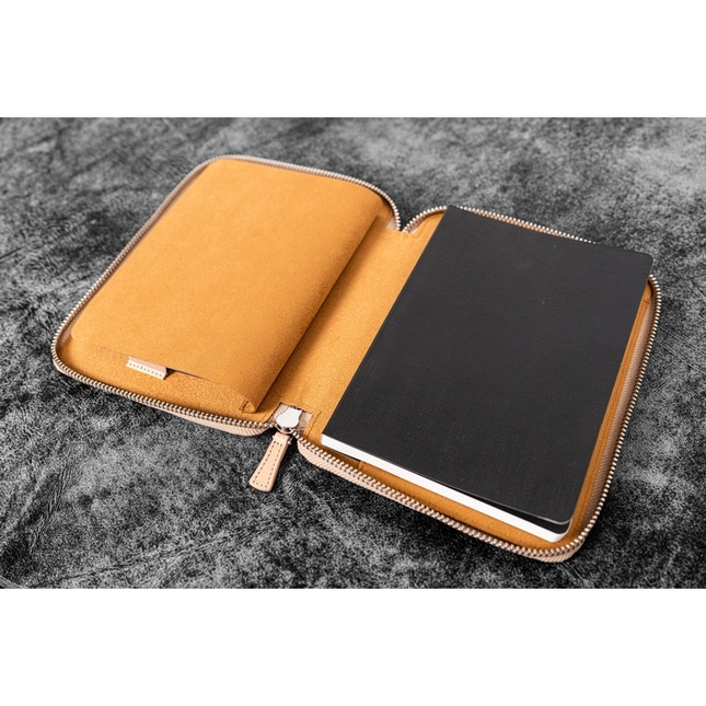 Galen Leather Zippered 10 Slots Pen Case with A5 Notebook Undyed Leather