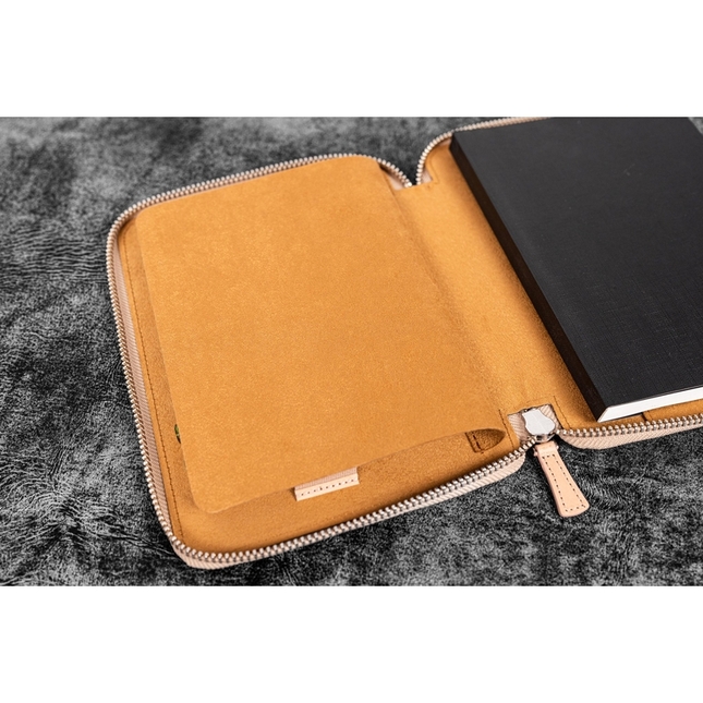 Galen Leather Zippered 10 Slots Pen Case with A5 Notebook Undyed Leather