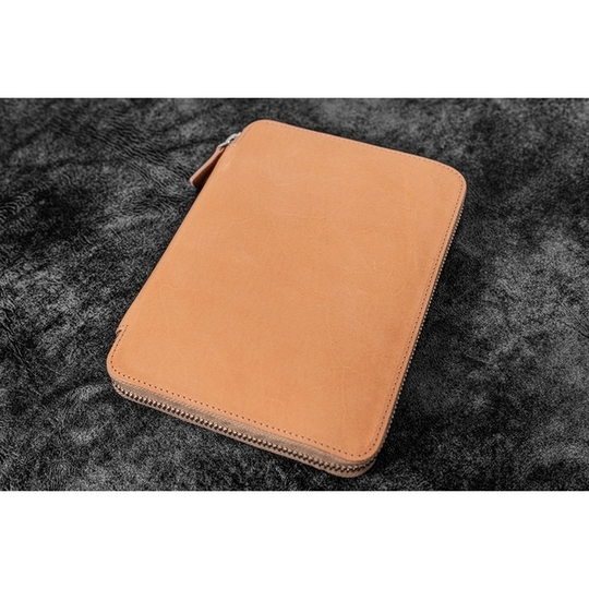 Galen Leather Zippered 20 Slots Pen Case Undyed Leather