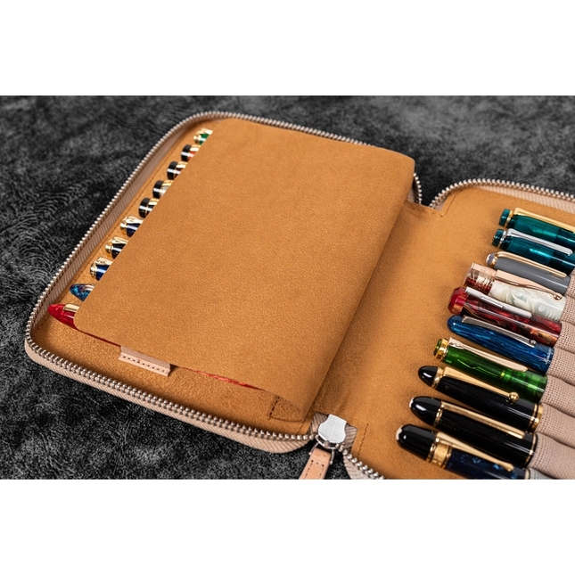 Galen Leather Zippered 20 Slots Pen Case Undyed Leather