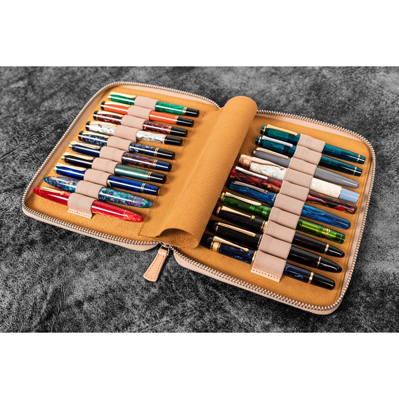 Galen Leather Zippered 20 Slots Pen Case Undyed Leather Galen Leather Zippered 20 Slots Pen Case Undyed Leather