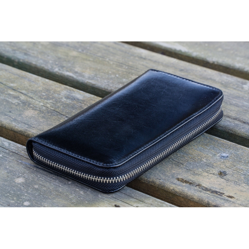 Galen Leather Zippered 3 Slots Pen Case Black