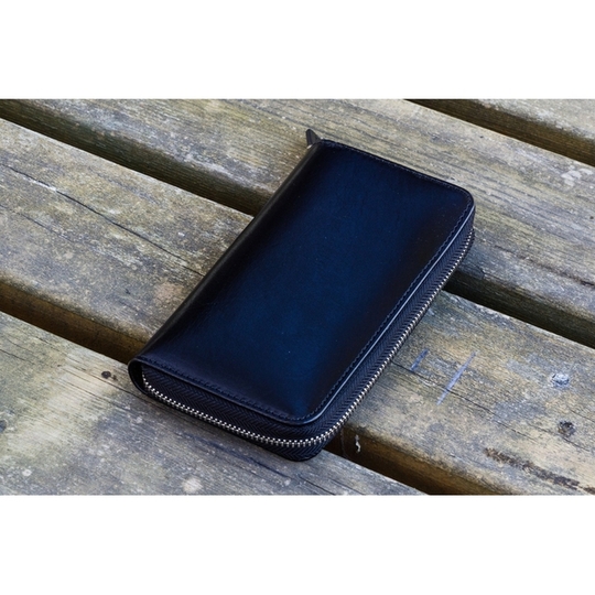 Galen Leather Zippered 3 Slots Pen Case Black