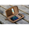 Galen Leather Zippered 3 Slots Pen Case Crazy Horse Brown