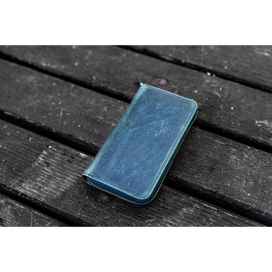 Galen Leather Zippered 3 Slots Pen Case Crazy Horse Forest Green