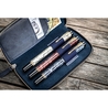 Galen Leather Zippered 3 Slots Pen Case Crazy Horse Navy Blue