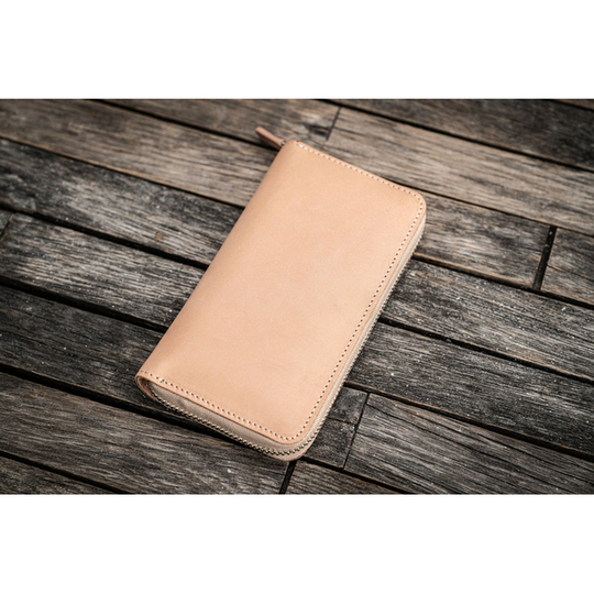 Galen Leather Zippered 3 Slots Pen Case Undyed Leather