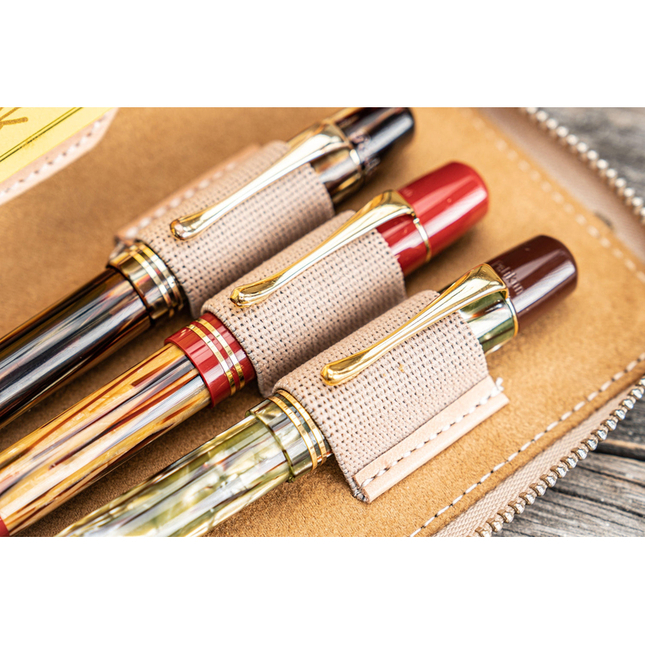 Galen Leather Zippered 3 Slots Pen Case Undyed Leather