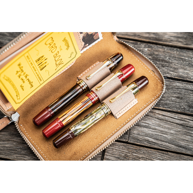 Galen Leather Zippered 3 Slots Pen Case Undyed Leather Galen Leather Zippered 3 Slots Pen Case Undyed Leather