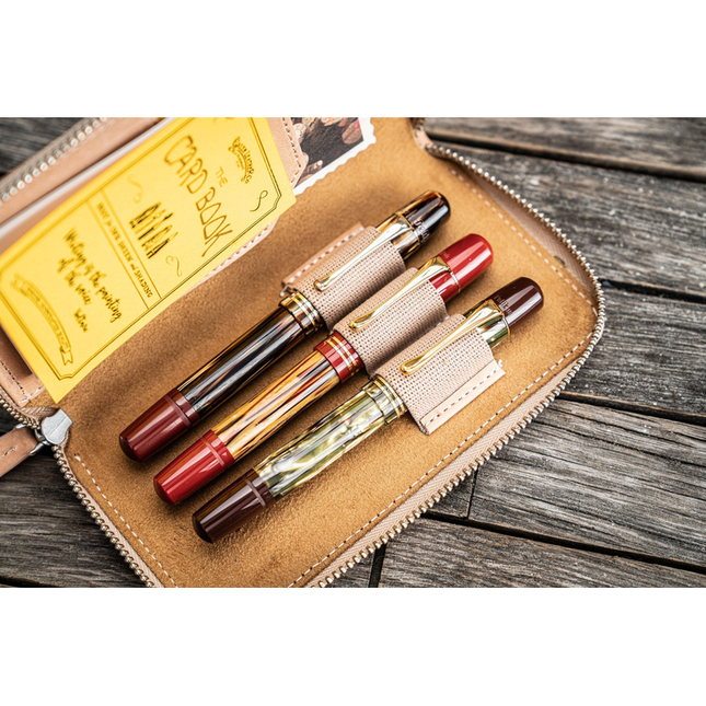 Galen Leather Zippered 3 Slots Pen Case Undyed Leather