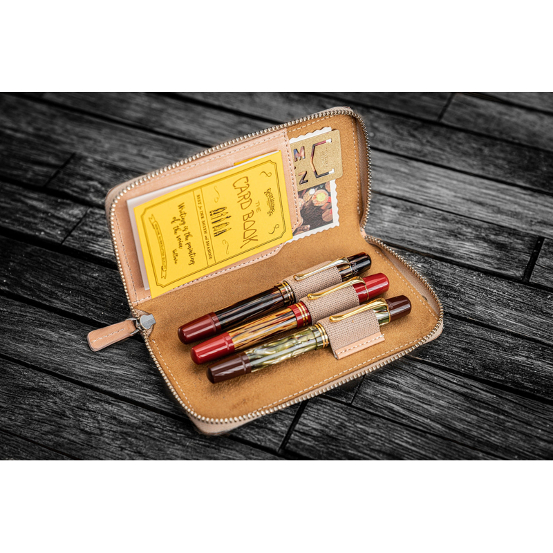 Galen Leather Zippered 3 Slots Pen Case Undyed Leather Galen Leather Zippered 3 Slots Pen Case Undyed Leather