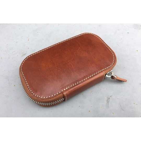Galen Leather Zippered 3 Slots Pen Case Brown