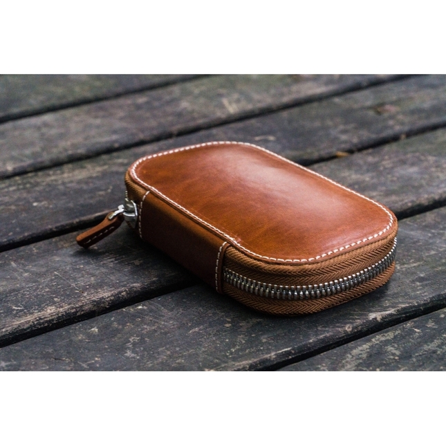 Galen Leather Portapenne in Pelle con Zip 6 Posti Marrone