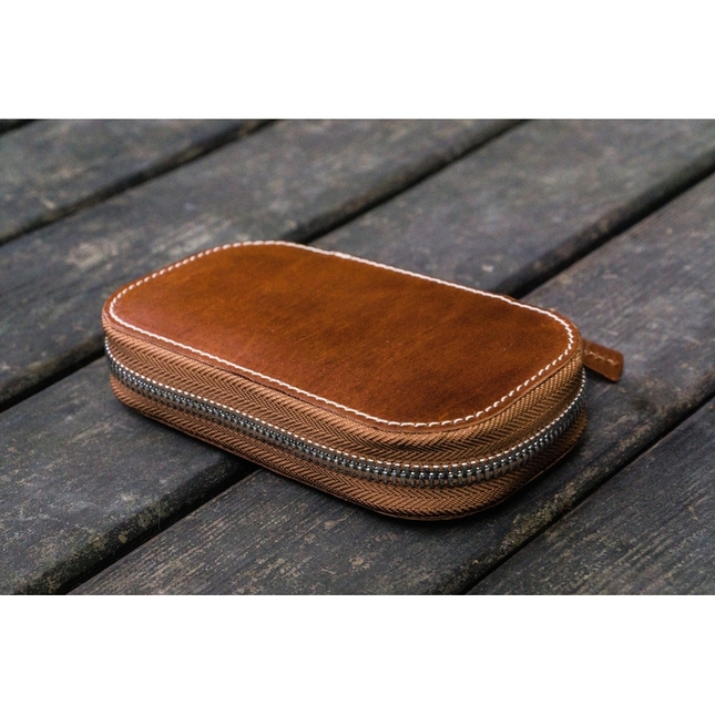 Galen Leather Portapenne in Pelle con Zip 6 Posti Marrone