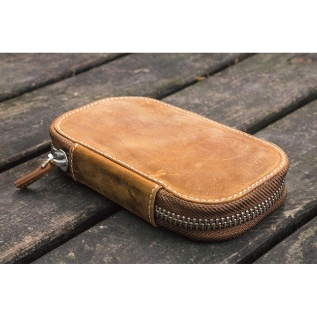 Galen Leather Portapenne in Pelle con Zip 6 Posti Crazy Horse Brown