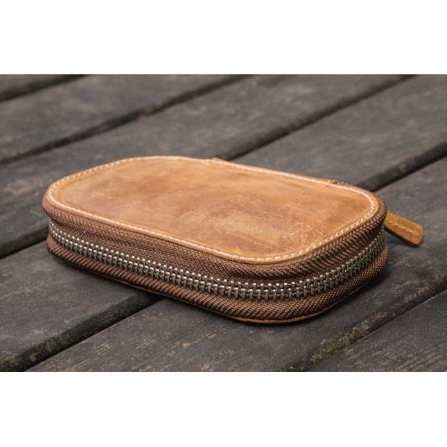 Galen Leather Portapenne in Pelle con Zip 6 Posti Crazy Horse Brown