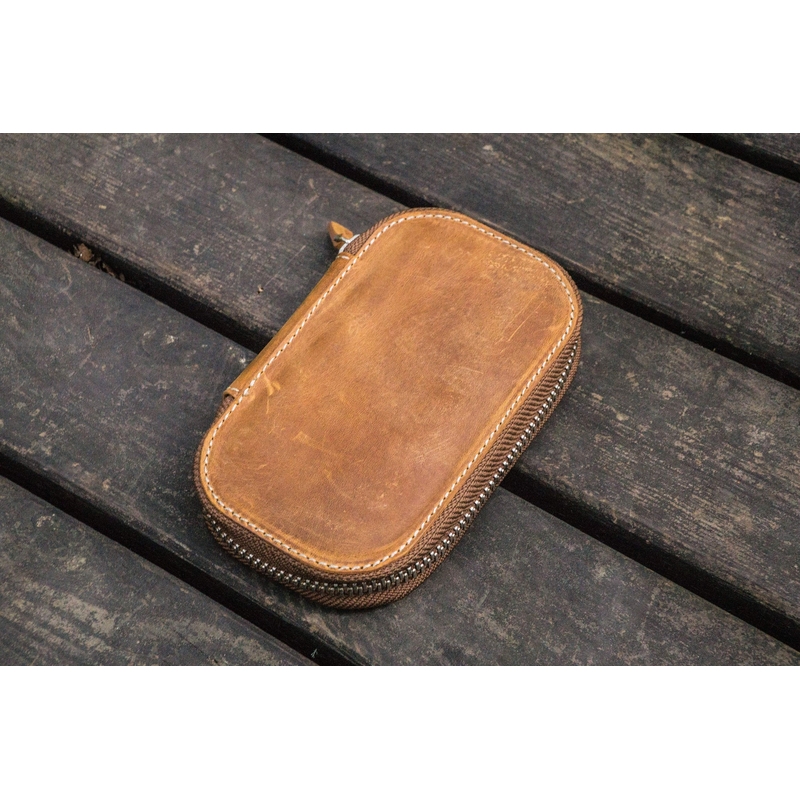 Galen Leather Portapenne in Pelle con Zip 6 Posti Crazy Horse Brown
