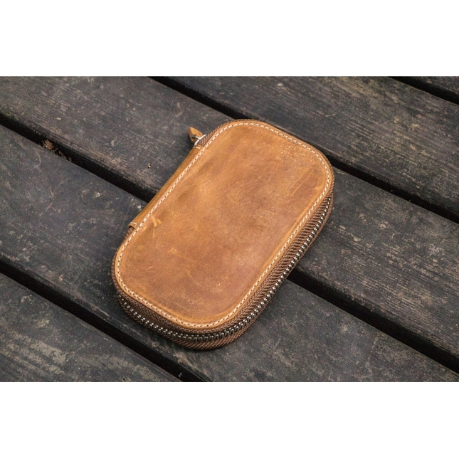 Galen Leather Portapenne in Pelle con Zip 6 Posti Crazy Horse Brown